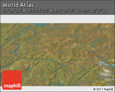 Satellite 3D Map of the Area around 61° 39' 52" N, 106° 10' 30" W