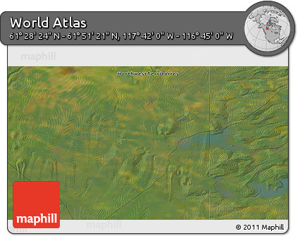 Satellite 3D Map of the Area around 61° 39' 52" N, 117° 13' 29" W