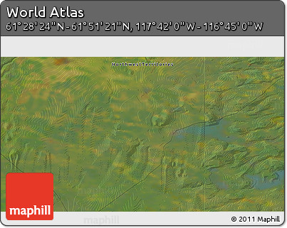 Satellite 3D Map of the Area around 61° 39' 52" N, 117° 13' 29" W