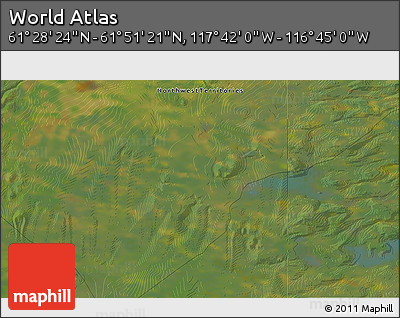 Satellite 3D Map of the Area around 61° 39' 52" N, 117° 13' 29" W