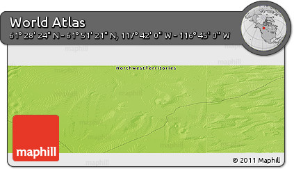 Physical Panoramic Map of the Area around 61° 39' 52" N, 117° 13' 29" W