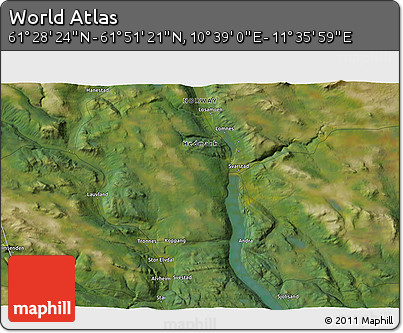 Satellite 3D Map of the Area around 61° 39' 52" N, 11° 7' 30" E