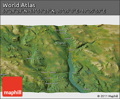 Satellite 3D Map of the Area around 61° 39' 52" N, 11° 7' 30" E