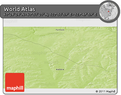 Physical 3D Map of the Area around 61° 39' 52" N, 123° 19' 29" E