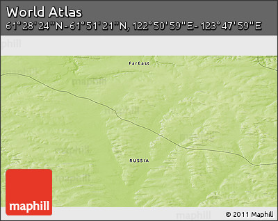 Physical 3D Map of the Area around 61° 39' 52" N, 123° 19' 29" E