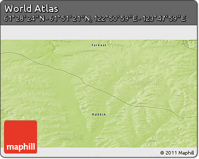 Physical 3D Map of the Area around 61° 39' 52" N, 123° 19' 29" E