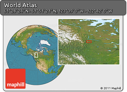 Satellite Location Map of the Area around 61° 39' 52" N, 123° 10' 30" W