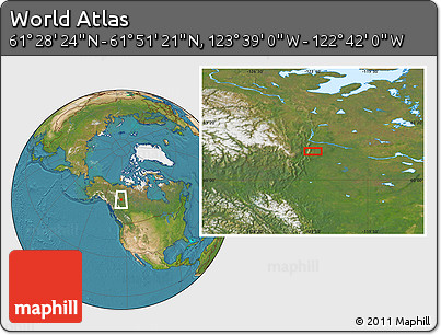 Satellite Location Map of the Area around 61° 39' 52" N, 123° 10' 30" W