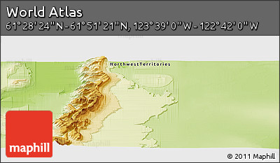 Physical Panoramic Map of the Area around 61° 39' 52" N, 123° 10' 30" W