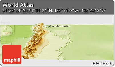 Physical Panoramic Map of the Area around 61° 39' 52" N, 123° 10' 30" W
