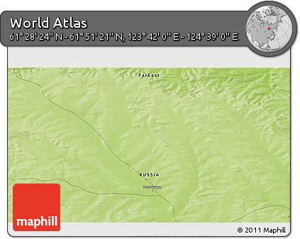 Physical 3D Map of the Area around 61° 39' 52" N, 124° 10' 30" E