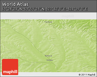 Physical 3D Map of the Area around 61° 39' 52" N, 124° 10' 30" E