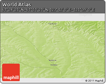 Physical 3D Map of the Area around 61° 39' 52" N, 124° 10' 30" E