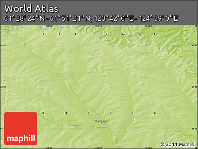 Physical Map of the Area around 61° 39' 52" N, 124° 10' 30" E