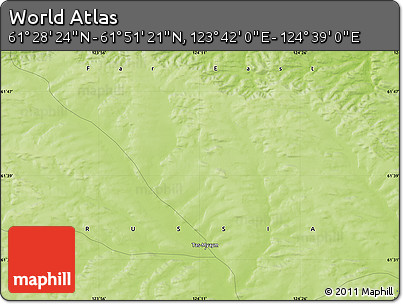 Physical Map of the Area around 61° 39' 52" N, 124° 10' 30" E