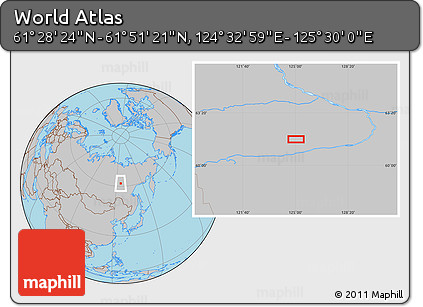 Gray Location Map of the Area around 61° 39' 52" N, 125° 1' 30" E
