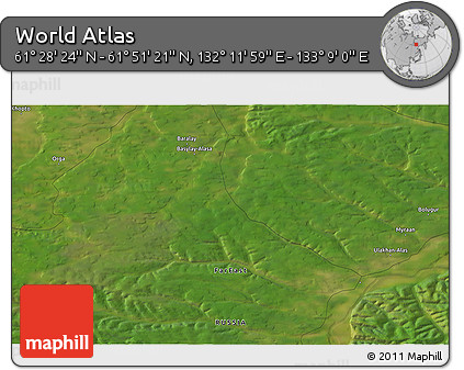 Satellite 3D Map of the Area around 61° 39' 52" N, 132° 40' 30" E