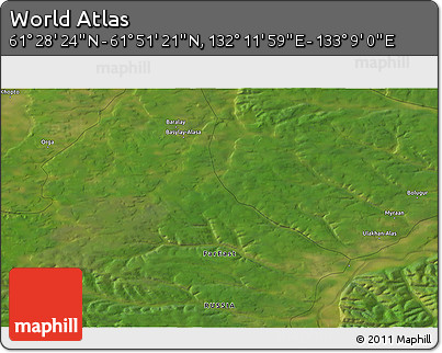 Satellite 3D Map of the Area around 61° 39' 52" N, 132° 40' 30" E