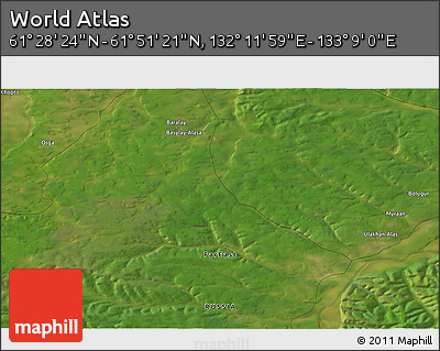 Satellite 3D Map of the Area around 61° 39' 52" N, 132° 40' 30" E