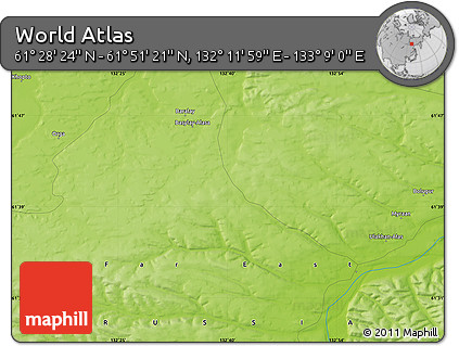 Physical Map of the Area around 61° 39' 52" N, 132° 40' 30" E