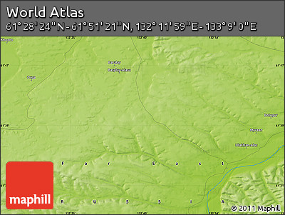 Physical Map of the Area around 61° 39' 52" N, 132° 40' 30" E