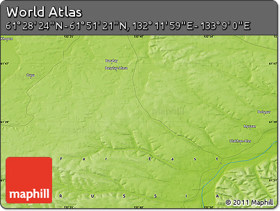 Physical Map of the Area around 61° 39' 52" N, 132° 40' 30" E
