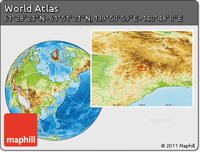 Physical Location Map of the Area around 61° 39' 52" N, 140° 19' 29" E