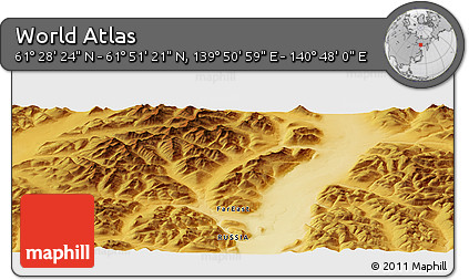 Physical Panoramic Map of the Area around 61° 39' 52" N, 140° 19' 29" E
