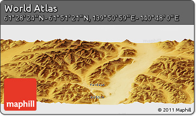 Physical Panoramic Map of the Area around 61° 39' 52" N, 140° 19' 29" E