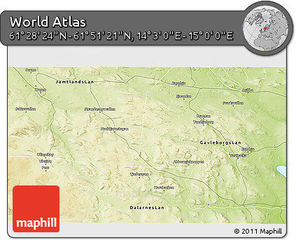 Physical 3D Map of the Area around 61° 39' 52" N, 14° 31' 30" E