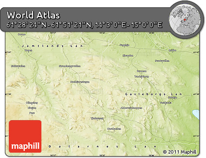Physical Map of the Area around 61° 39' 52" N, 14° 31' 30" E
