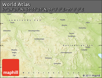 Physical Map of the Area around 61° 39' 52" N, 14° 31' 30" E