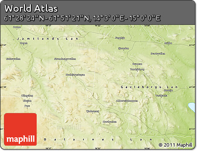 Physical Map of the Area around 61° 39' 52" N, 14° 31' 30" E
