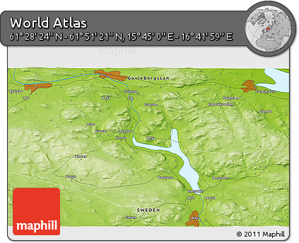 Physical 3D Map of the Area around 61° 39' 52" N, 16° 13' 30" E