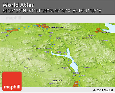 Physical 3D Map of the Area around 61° 39' 52" N, 16° 13' 30" E
