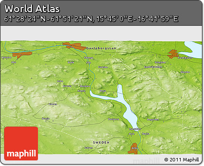 Physical 3D Map of the Area around 61° 39' 52" N, 16° 13' 30" E