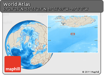 Shaded Relief Location Map of the Area around 61° 39' 52" N, 19° 28' 30" W