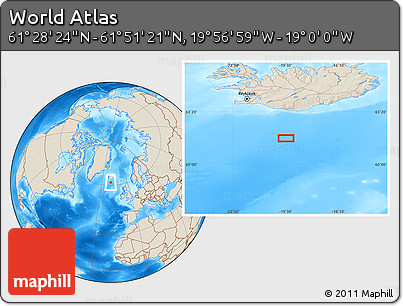 Shaded Relief Location Map of the Area around 61° 39' 52" N, 19° 28' 30" W