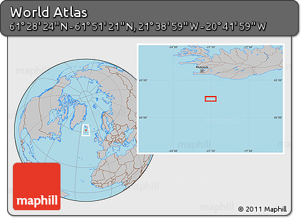 Gray Location Map of the Area around 61° 39' 52" N, 21° 10' 29" W