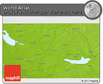 Physical 3D Map of the Area around 61° 39' 52" N, 22° 10' 29" E