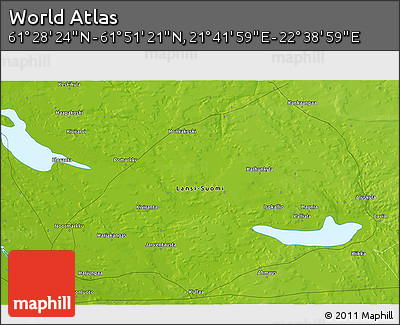 Physical 3D Map of the Area around 61° 39' 52" N, 22° 10' 29" E