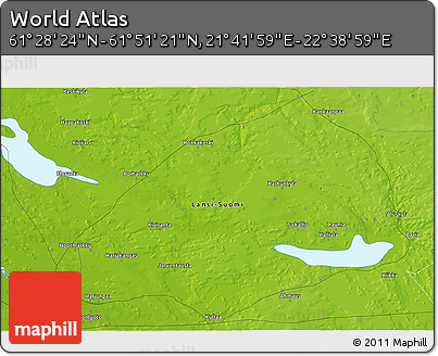 Physical 3D Map of the Area around 61° 39' 52" N, 22° 10' 29" E