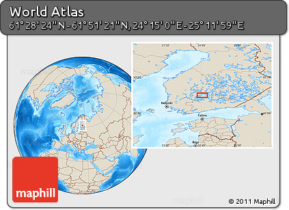 Shaded Relief Location Map of the Area around 61° 39' 52" N, 24° 43' 30" E