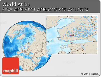 Shaded Relief Location Map of the Area around 61° 39' 52" N, 24° 43' 30" E