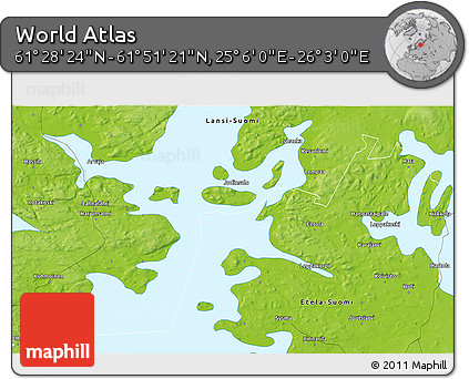 Physical 3D Map of the Area around 61° 39' 52" N, 25° 34' 30" E