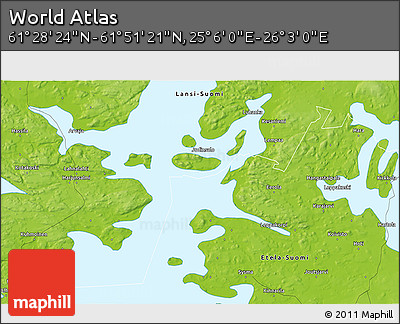 Physical 3D Map of the Area around 61° 39' 52" N, 25° 34' 30" E