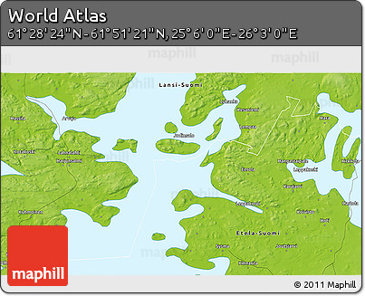 Physical 3D Map of the Area around 61° 39' 52" N, 25° 34' 30" E