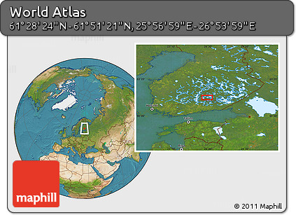 Satellite Location Map of the Area around 61° 39' 52" N, 26° 25' 29" E