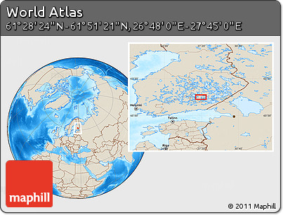 Shaded Relief Location Map of the Area around 61° 39' 52" N, 27° 16' 29" E