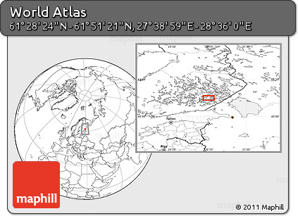 Blank Location Map of the Area around 61° 39' 52" N, 28° 7' 30" E